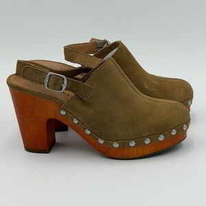 Lucky Brand Vevina Tan Mules Faux Wood Heels Size 6.5